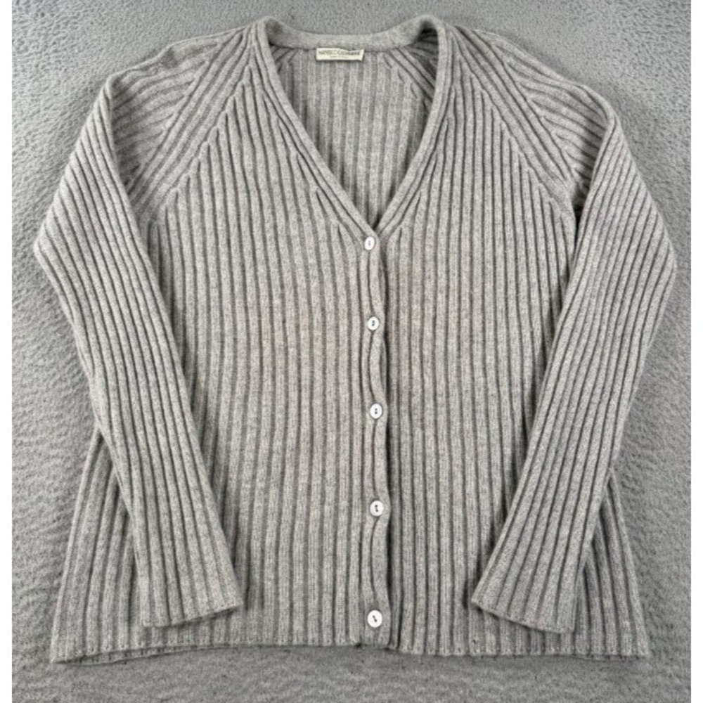 Manrico Cashmere Cardigan Womens 46 Gray Ribbed V Neck Italy Long Sleeve Preppy